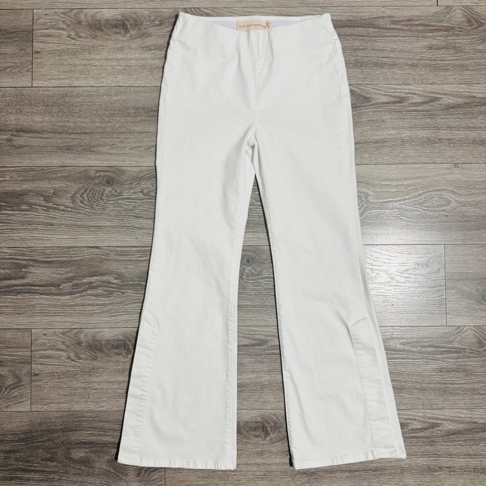Soft Surroundings White Pull On Flare Pants Side Slit Hem Small Bohemian 28x31"